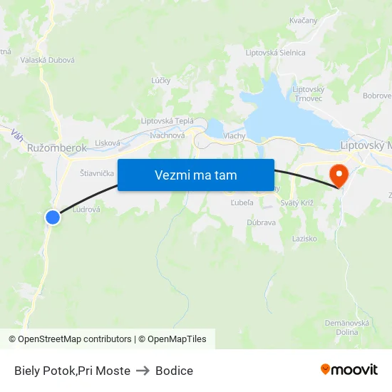 Biely Potok,Pri Moste to Bodice map