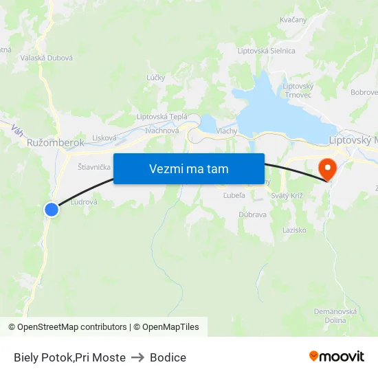 Biely Potok,Pri Moste to Bodice map