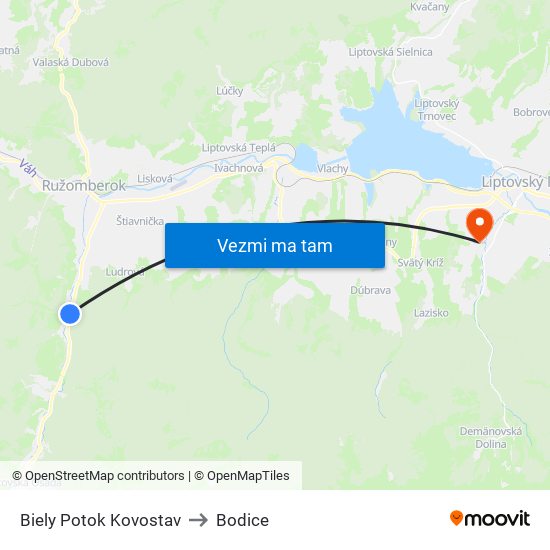 Biely Potok Kovostav to Bodice map