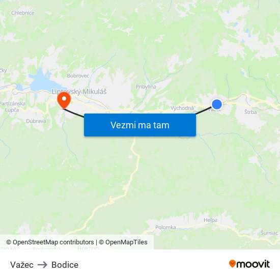 Važec to Bodice map