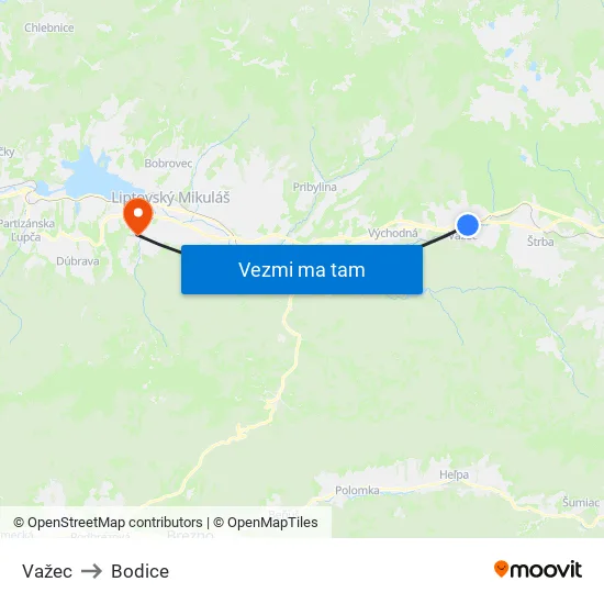 Važec to Bodice map