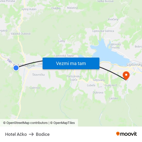 Hotel Ačko to Bodice map