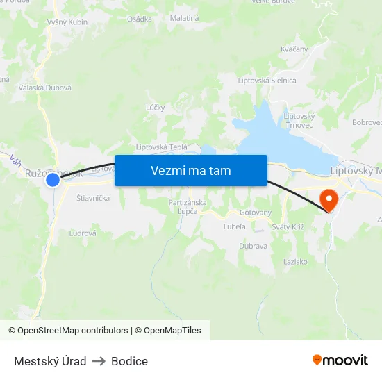 Mestský Úrad to Bodice map