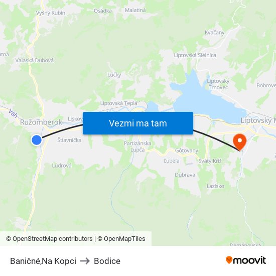 Baničné,Na Kopci to Bodice map