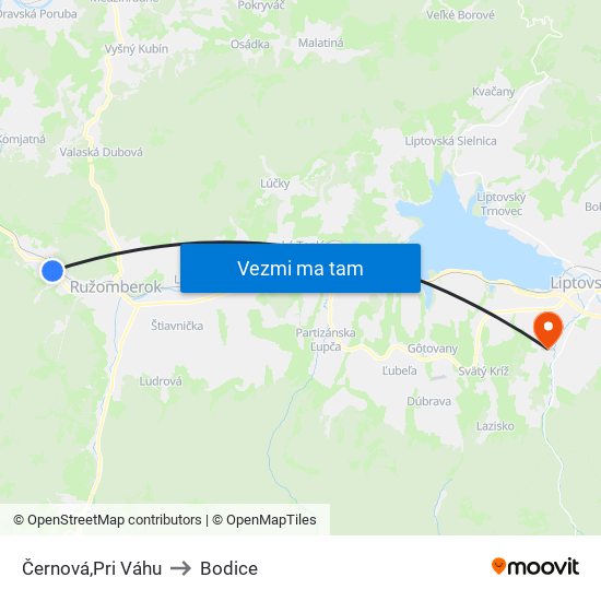 Černová,Pri Váhu to Bodice map