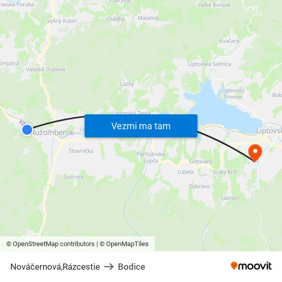 Nováčernová,Rázcestie to Bodice map