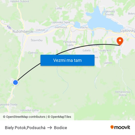 Biely Potok,Podsuchá to Bodice map