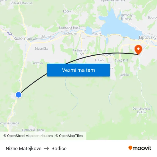 Nižné Matejkové to Bodice map