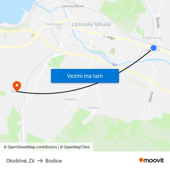 Okoličné, Zš to Bodice map