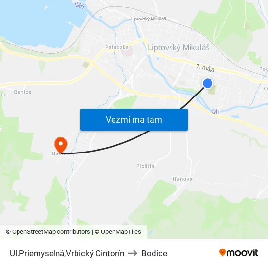 Ul.Priemyselná,Vrbický Cintorín to Bodice map