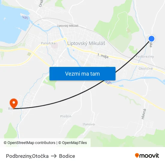 Podbreziny,Otočka to Bodice map