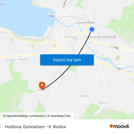 Hodžova, Gymnázium to Bodice map