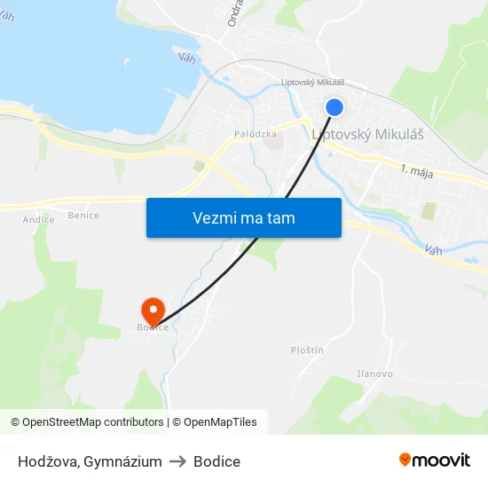 Hodžova, Gymnázium to Bodice map