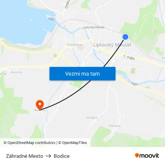 Záhradné Mesto to Bodice map