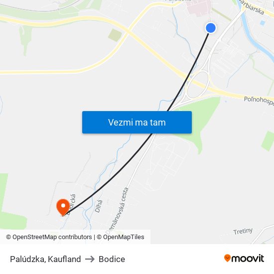 Palúdzka, Kaufland to Bodice map