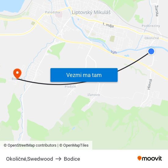 Okoličné,Swedwood to Bodice map