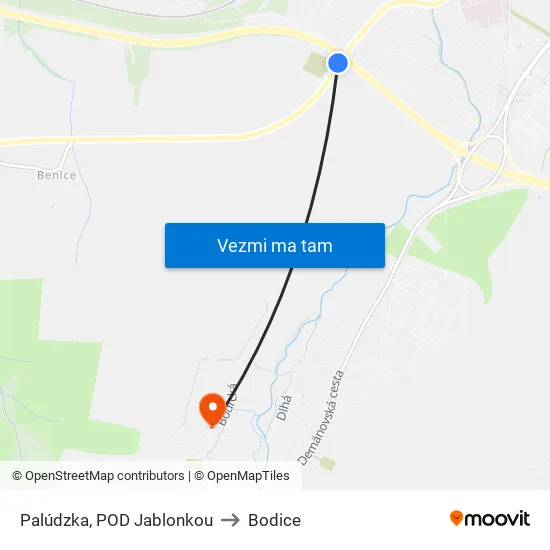 Palúdzka, POD Jablonkou to Bodice map