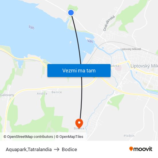 Aquapark,Tatralandia to Bodice map