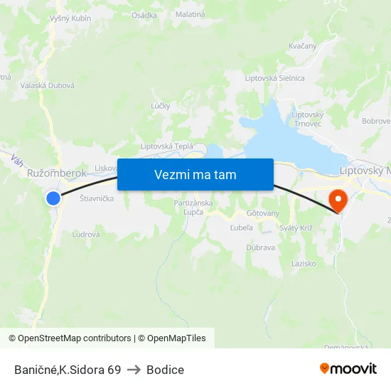 Baničné,K.Sidora 69 to Bodice map