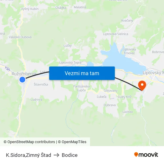 K.Sidora,Zimný Štad to Bodice map