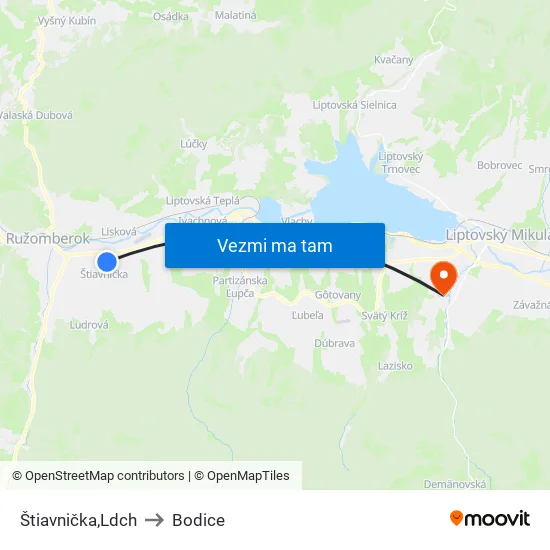 Štiavnička,Ldch to Bodice map