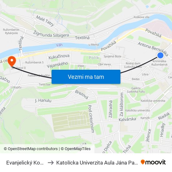 Evanjelický Kostol to Katolícka Univerzita Aula Jána Pavla Ii. map