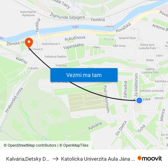 Kalvária,Detsky Domov to Katolícka Univerzita Aula Jána Pavla Ii. map