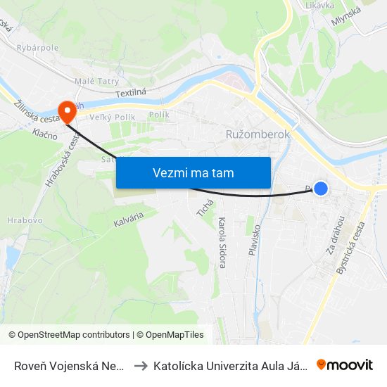 Roveň Vojenská Nemocnica to Katolícka Univerzita Aula Jána Pavla Ii. map