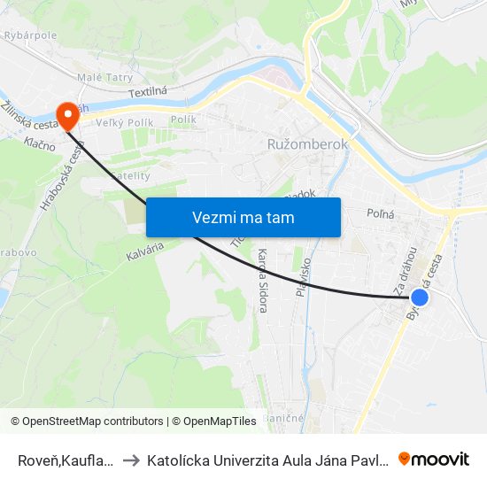 Roveň,Kaufland to Katolícka Univerzita Aula Jána Pavla Ii. map