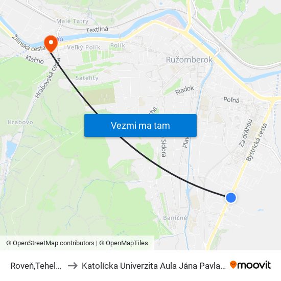 Roveň,Tehelňa to Katolícka Univerzita Aula Jána Pavla Ii. map