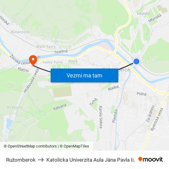 Ružomberok to Katolícka Univerzita Aula Jána Pavla Ii. map