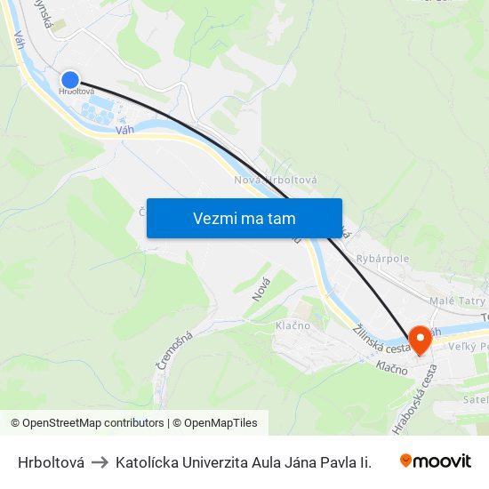 Hrboltová to Katolícka Univerzita Aula Jána Pavla Ii. map