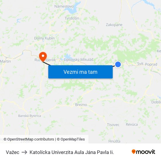 Važec to Katolícka Univerzita Aula Jána Pavla Ii. map