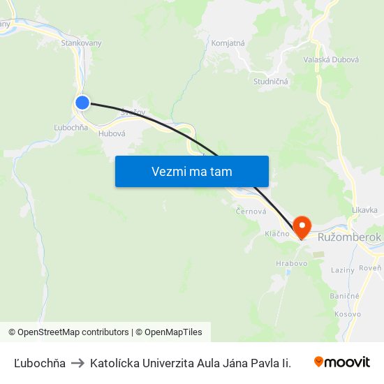 Ľubochňa to Katolícka Univerzita Aula Jána Pavla Ii. map