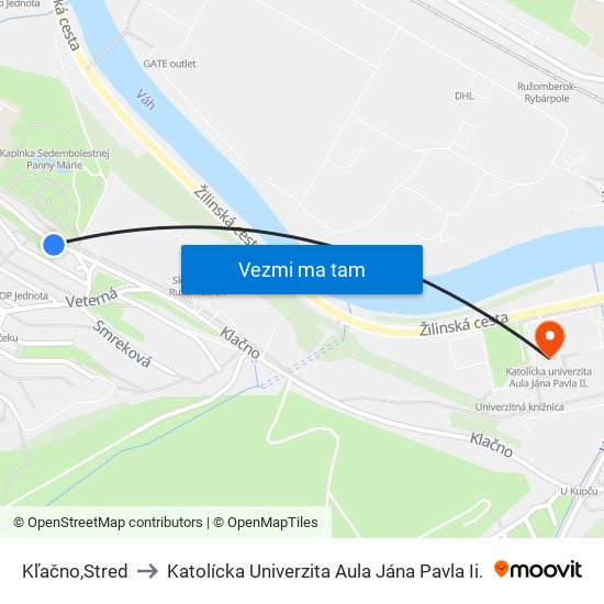 Kľačno,Stred to Katolícka Univerzita Aula Jána Pavla Ii. map