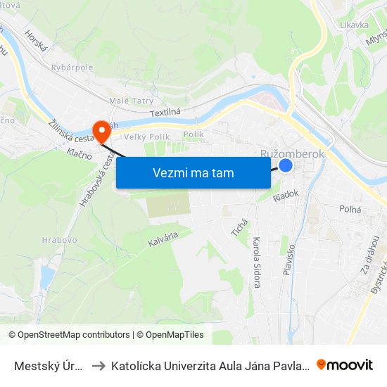 Mestský Úrad to Katolícka Univerzita Aula Jána Pavla Ii. map