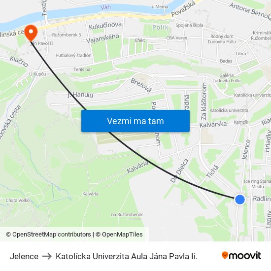 Jelence to Katolícka Univerzita Aula Jána Pavla Ii. map