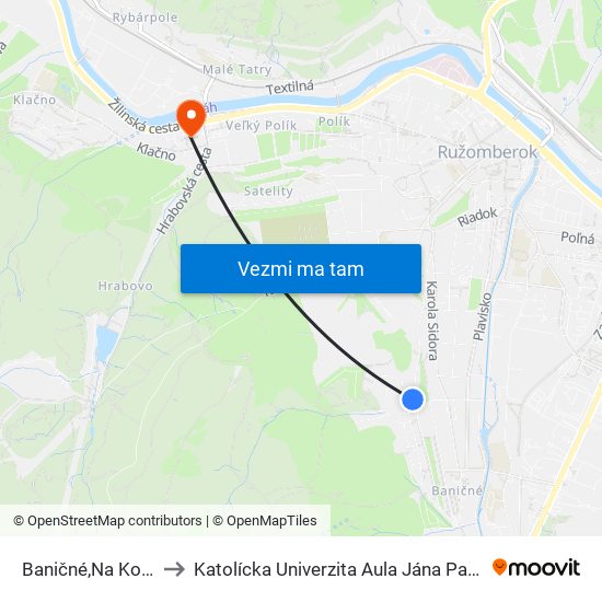 Baničné,Na Kopci to Katolícka Univerzita Aula Jána Pavla Ii. map