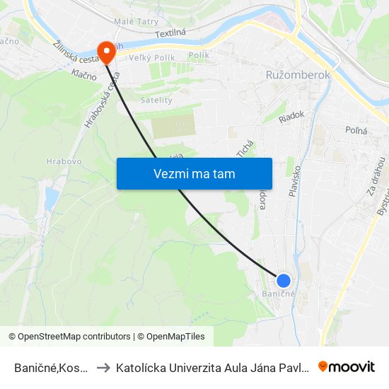 Baničné,Kostol to Katolícka Univerzita Aula Jána Pavla Ii. map