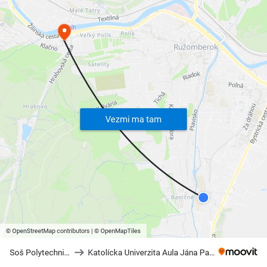 Soš Polytechnická to Katolícka Univerzita Aula Jána Pavla Ii. map