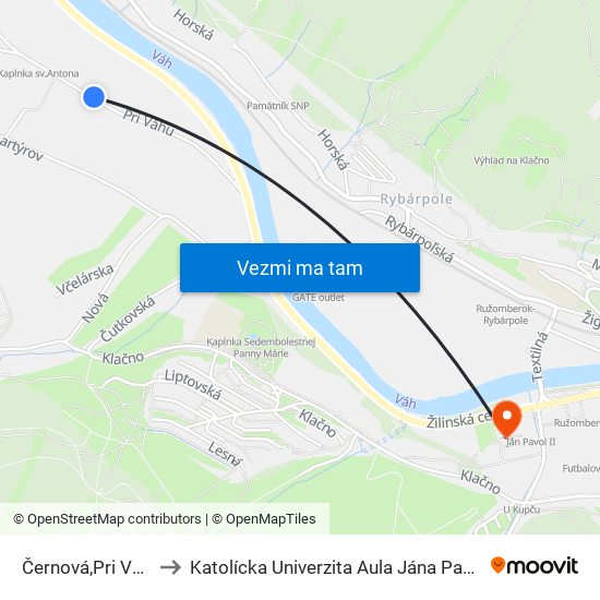 Černová,Pri Váhu to Katolícka Univerzita Aula Jána Pavla Ii. map