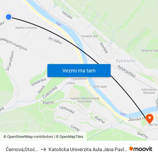 Černová,Otočka to Katolícka Univerzita Aula Jána Pavla Ii. map