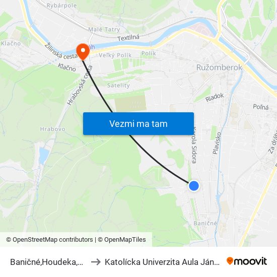 Baničné,Houdeka,Otočka to Katolícka Univerzita Aula Jána Pavla Ii. map