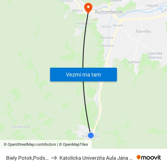 Biely Potok,Podsuchá to Katolícka Univerzita Aula Jána Pavla Ii. map