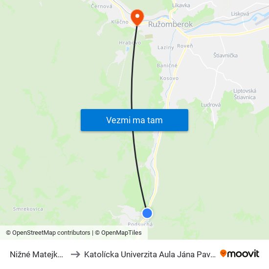 Nižné Matejkové to Katolícka Univerzita Aula Jána Pavla Ii. map