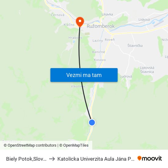 Biely Potok,Slovpap to Katolícka Univerzita Aula Jána Pavla Ii. map