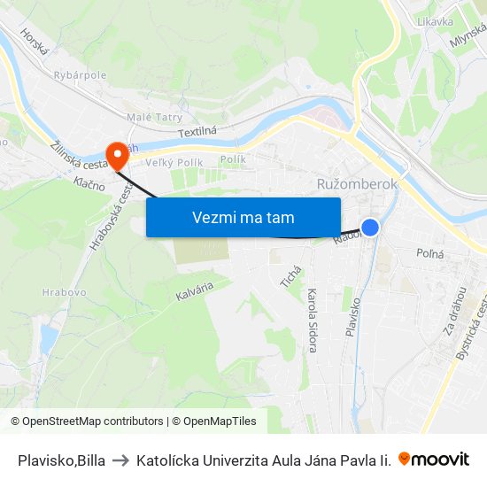 Plavisko,Billa to Katolícka Univerzita Aula Jána Pavla Ii. map