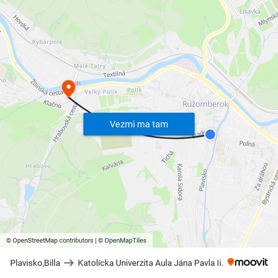 Plavisko,Billa to Katolícka Univerzita Aula Jána Pavla Ii. map