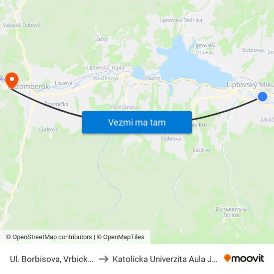 Ul. Borbisova, Vrbický Cintorín to Katolícka Univerzita Aula Jána Pavla Ii. map