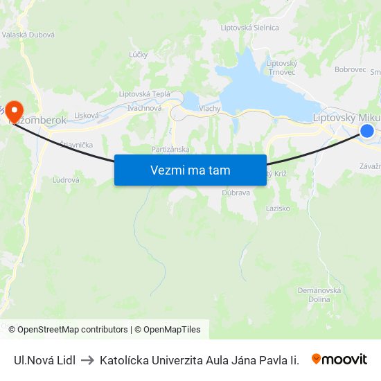 Ul.Nová Lidl to Katolícka Univerzita Aula Jána Pavla Ii. map